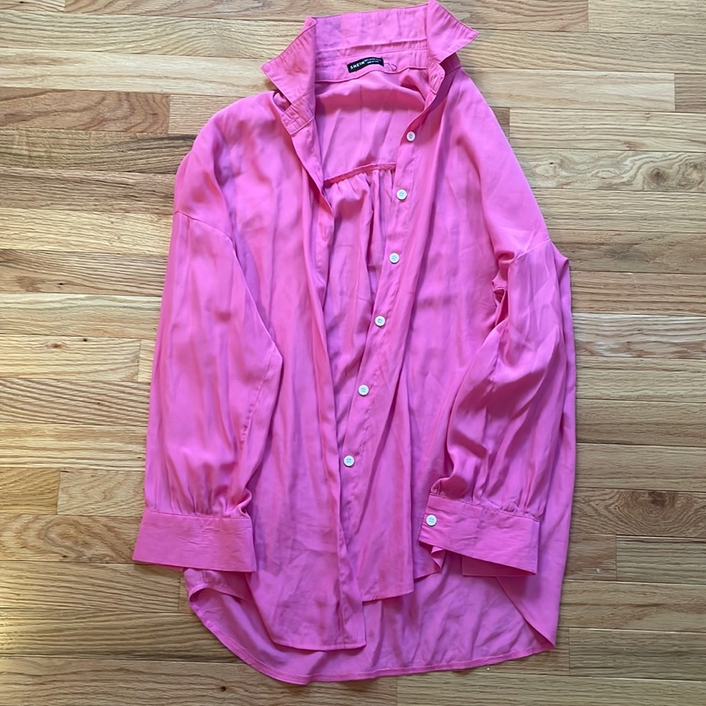Pink flowy shein flannel/button up